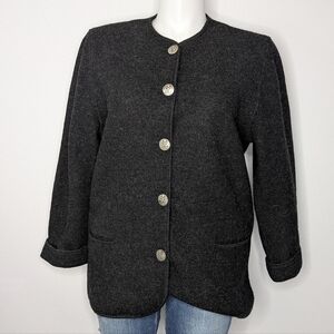 Litza Black Wool Button Up Fall Winter Jacket 1X/2X